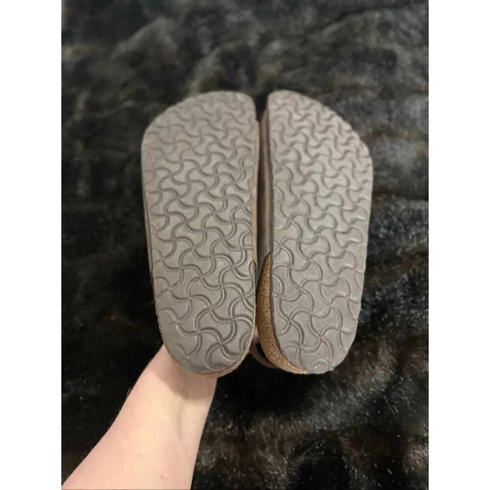 Birkenstock Brown Leather Two-Strap Sandals with Buckles